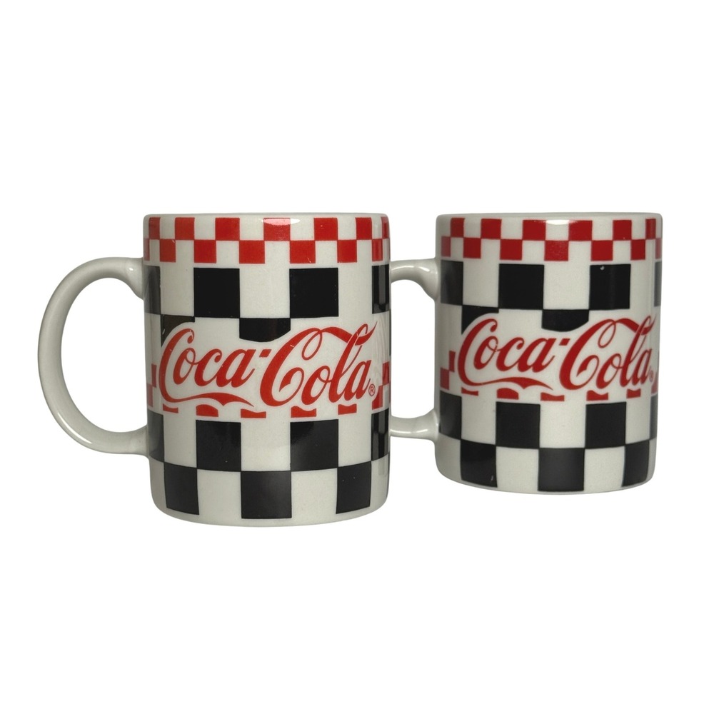 Coca Cola Mugs Set of 2 Diner‎ Checkerboard 1996 Vintage Gibson Retro